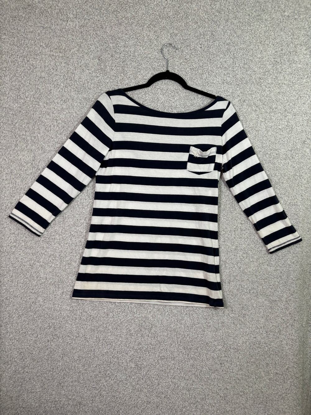 Abercrombie M Y2K Navy Stripe Boatneck Pocket Top